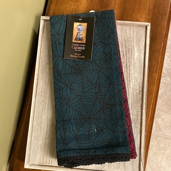 NEW Cynthia ROWLEY Curious SPIDERWEB Kitchen Towels Set of 4 - Picture 2 of 8